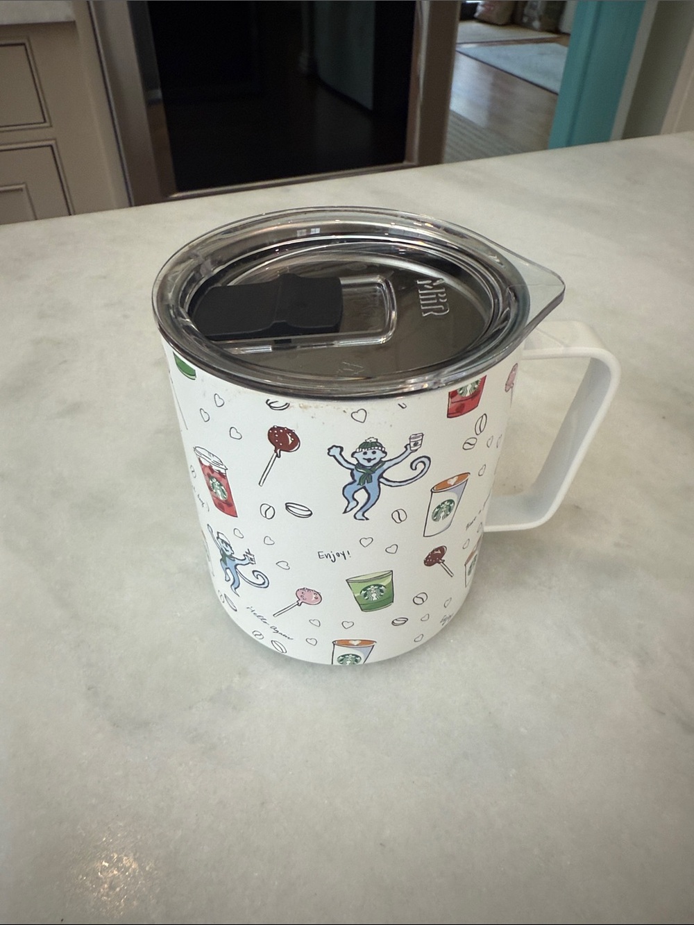 Roller Rabbit x Target White Monkey Pattern Travel Mug with Clear Lid